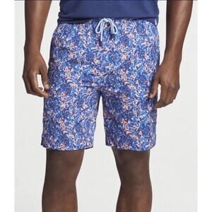 Peter Millar Men's Blue Turtle Tide Graphic Print 8" Swim Trunks Drawstring XL